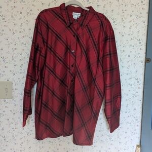 ♥️ 🖤 Coldwater Creek 3X Silk Plaid Shirt Blouse Holidays Party Winter